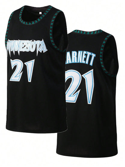 Atonmore Men's Basketball Jersey #21 Black, Embroidered Stitching Basketball Vest, Sleeveless Sports Shirt