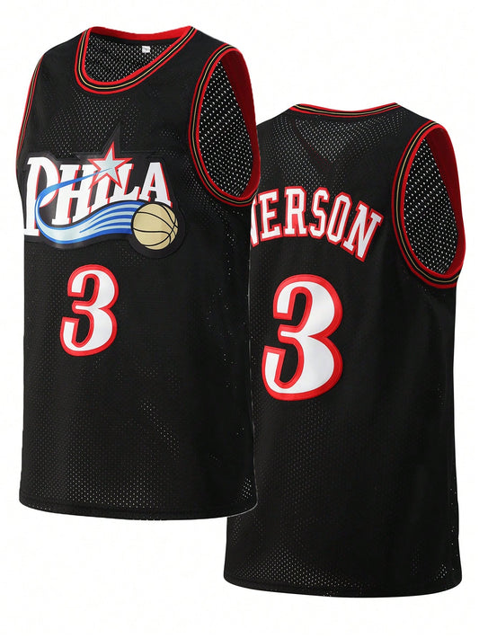 Atonmore Men's Basketball Jersey- 3 Black, Embroidered & Stitched Basketball Vest, Sleeveless Sports Top