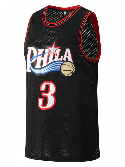 Atonmore Men's Basketball Jersey- 3 Black, Embroidered & Stitched Basketball Vest, Sleeveless Sports Top