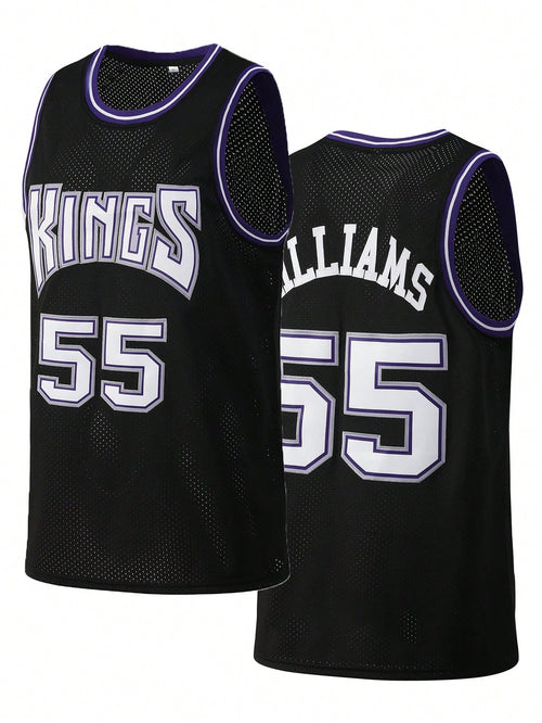 Atonmore Men's Basketball Jersey, No. 55 Black, Embroidered Stitched Basketball Top, Sleeveless Tank