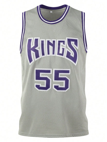 Atonmore Men's Basketball Jersey, No. 55 Black, Embroidered Stitched Basketball Top, Sleeveless Tank