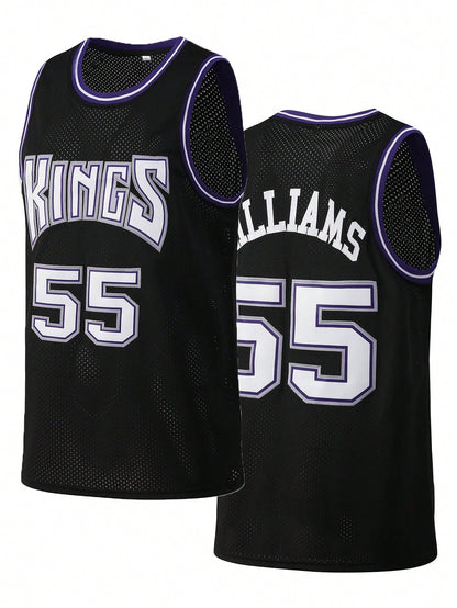 Atonmore Men's Basketball Jersey, No. 55 Black, Embroidered Stitched Basketball Top, Sleeveless Tank