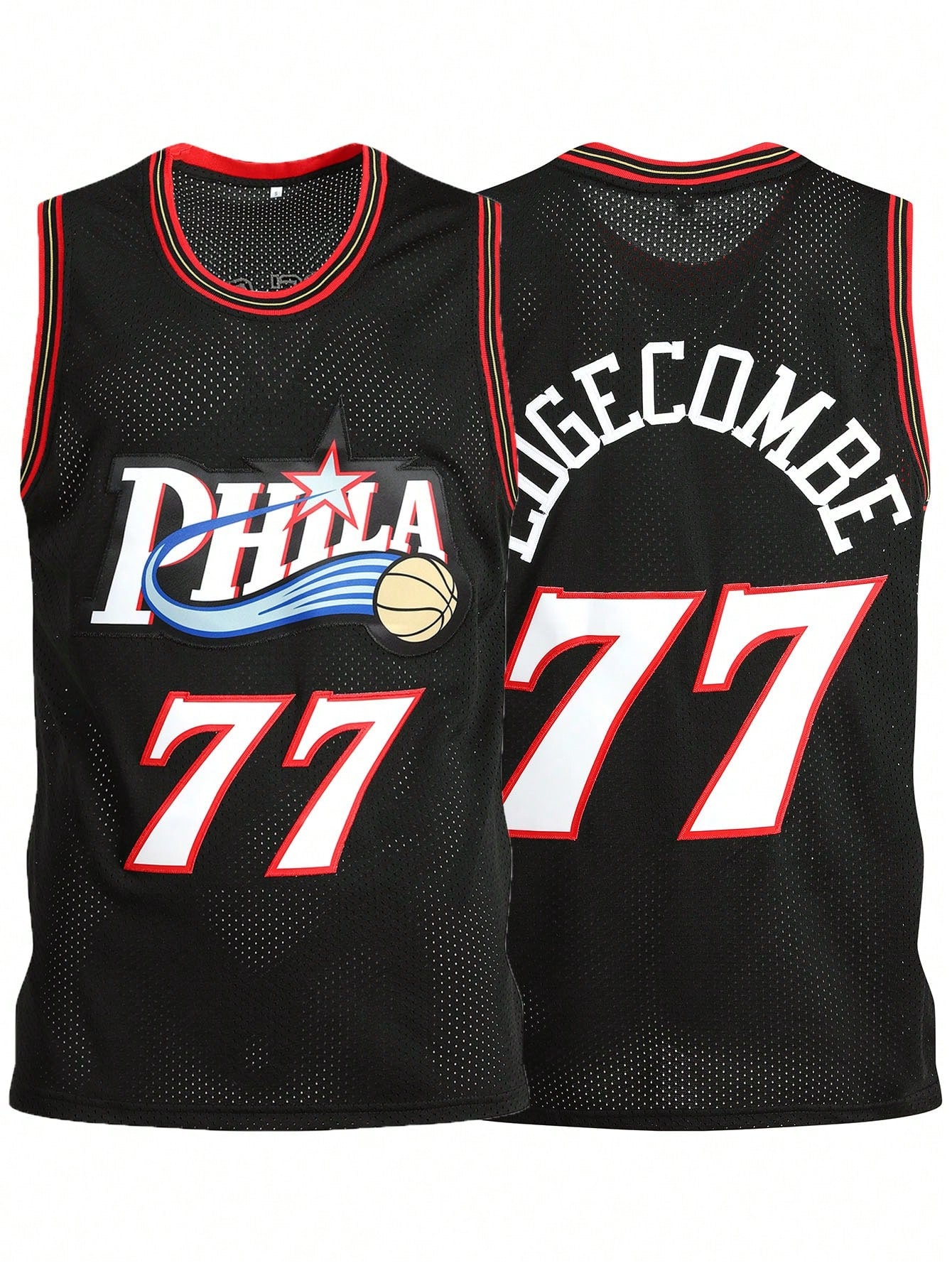 Atonmore Men's Basketball Jersey, No. 77 Black Embroidered Basketball Vest, Sleeveless Casual Sports Shirt