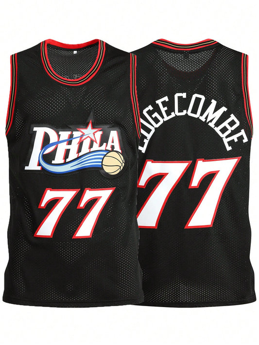 Atonmore Men's Basketball Jersey, No. 77 Black Embroidered Basketball Vest, Sleeveless Casual Sports Shirt