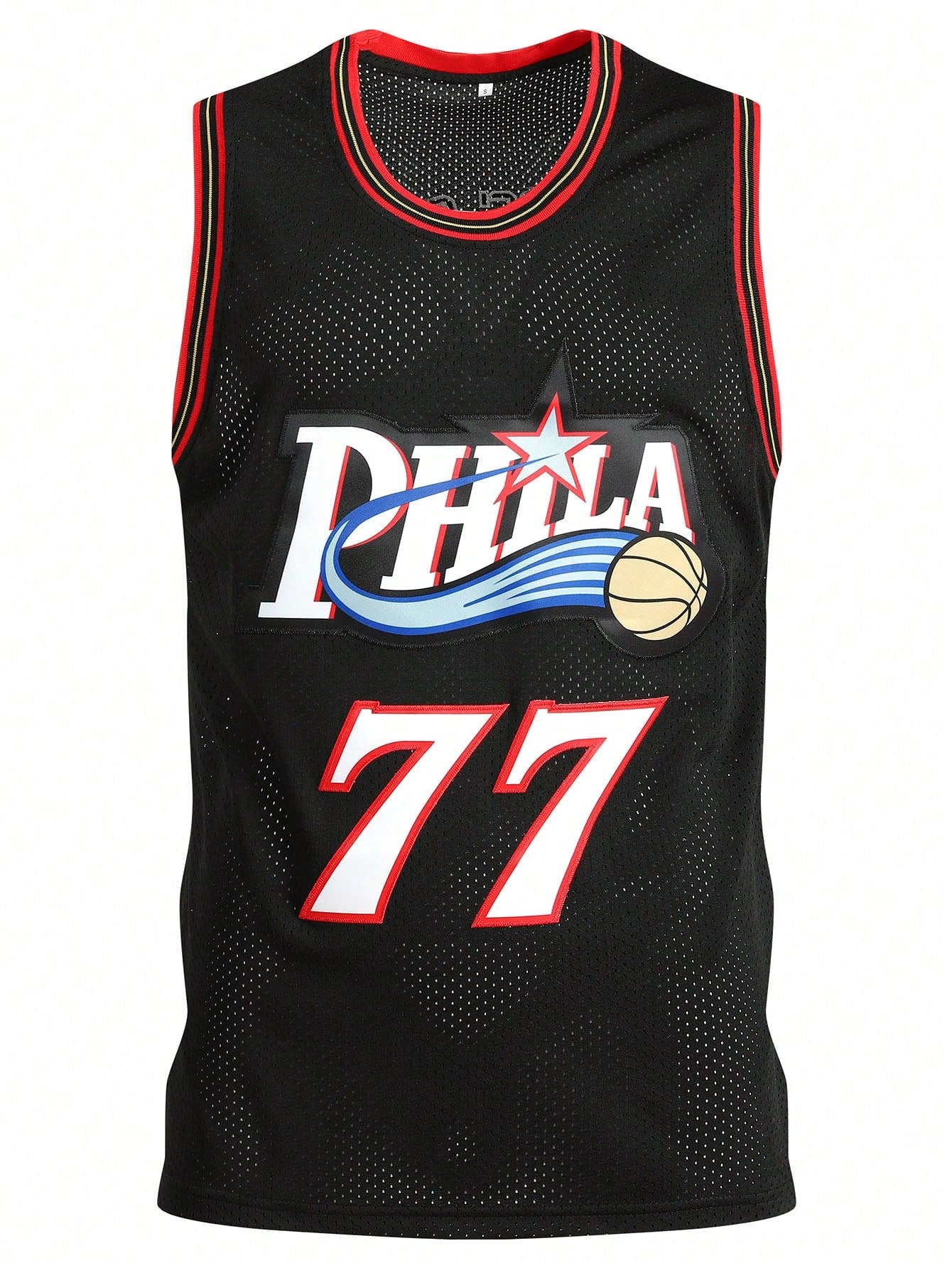 Atonmore Men's Basketball Jersey, No. 77 Black Embroidered Basketball Vest, Sleeveless Casual Sports Shirt
