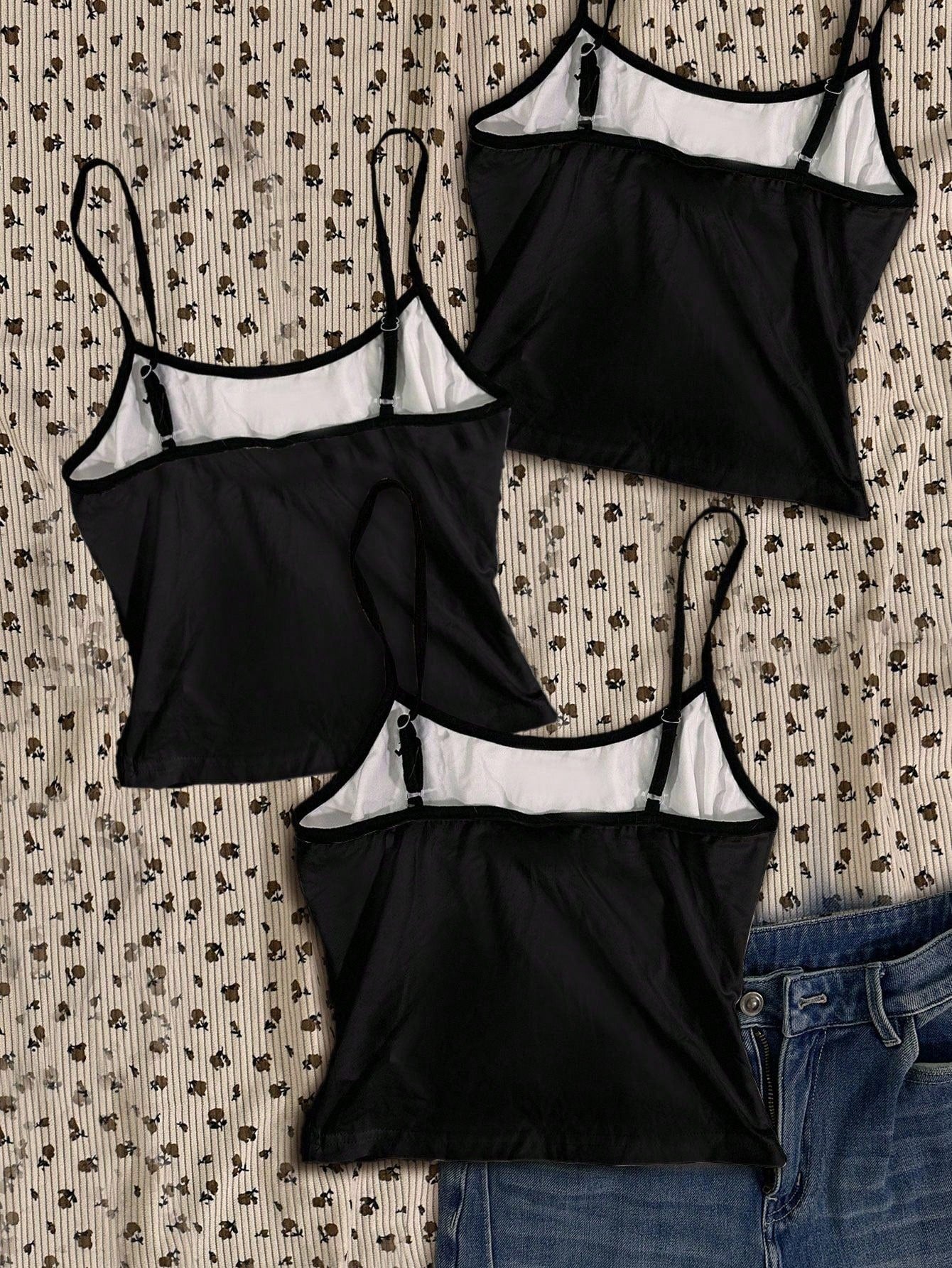 Attitoon 3pcs/Set Women's Punk Cross & Wing Print Tank Top,Black And White,Summer,90s,Elegant,Everyday,Butterfly Love Wings,Y2K Goth Style,Vintage Grunge,Cute