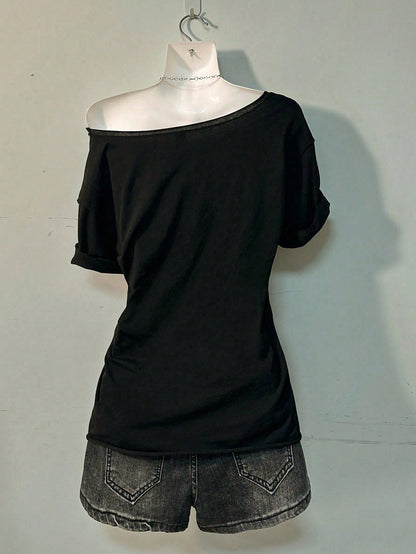 Attitoon Summer Casual Minimalist Drop Shoulder Women's T-Shirt Plus Size Women's T-Shirt Suitable For Summer Suitable For Music Festivals
