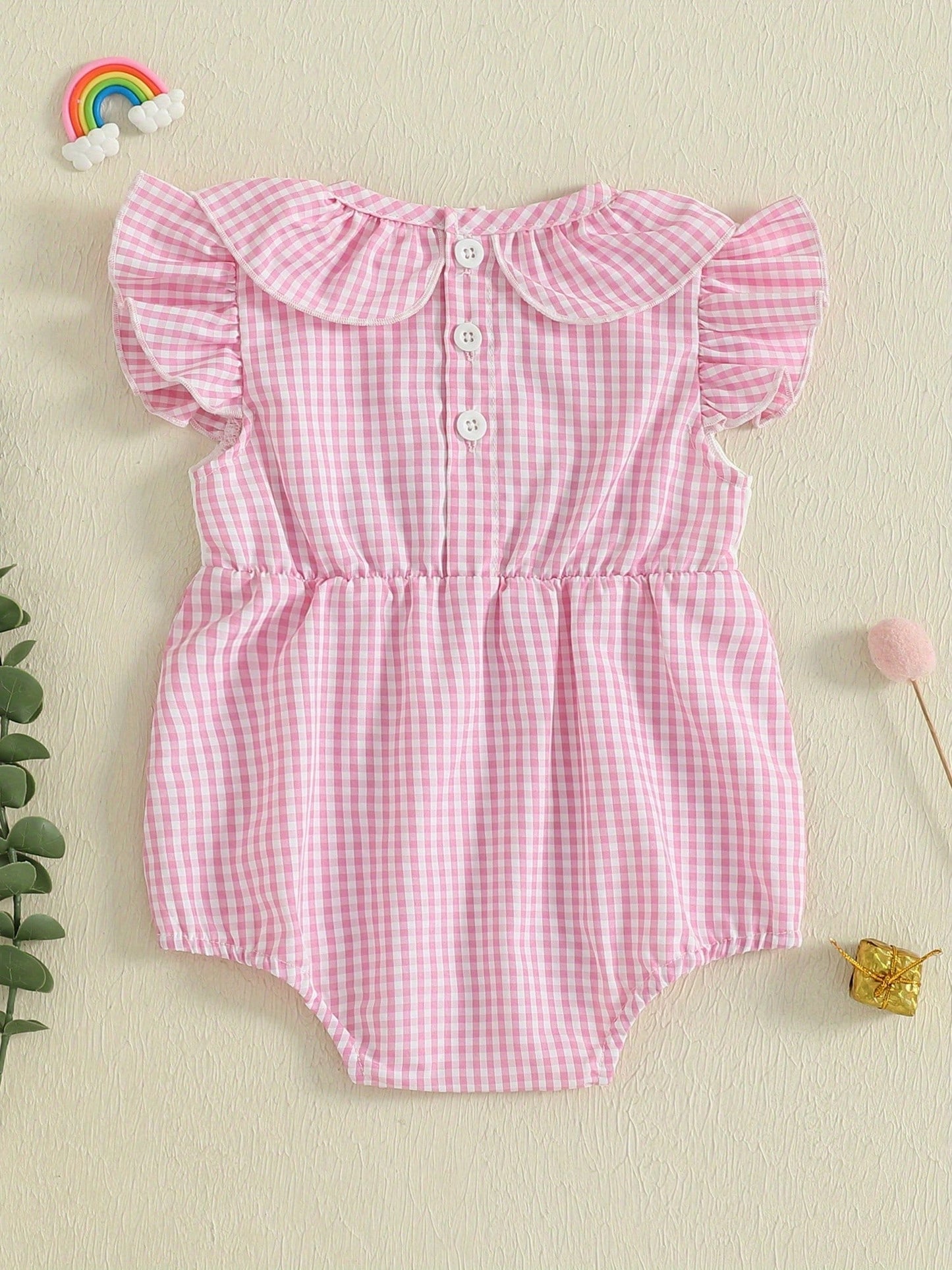 Aunties Bestie Baby Girl Clothes Aunt Saying Letter Embroidery Smocked Bubble Romper One-Piece Ruffle Plaid Bodysuit