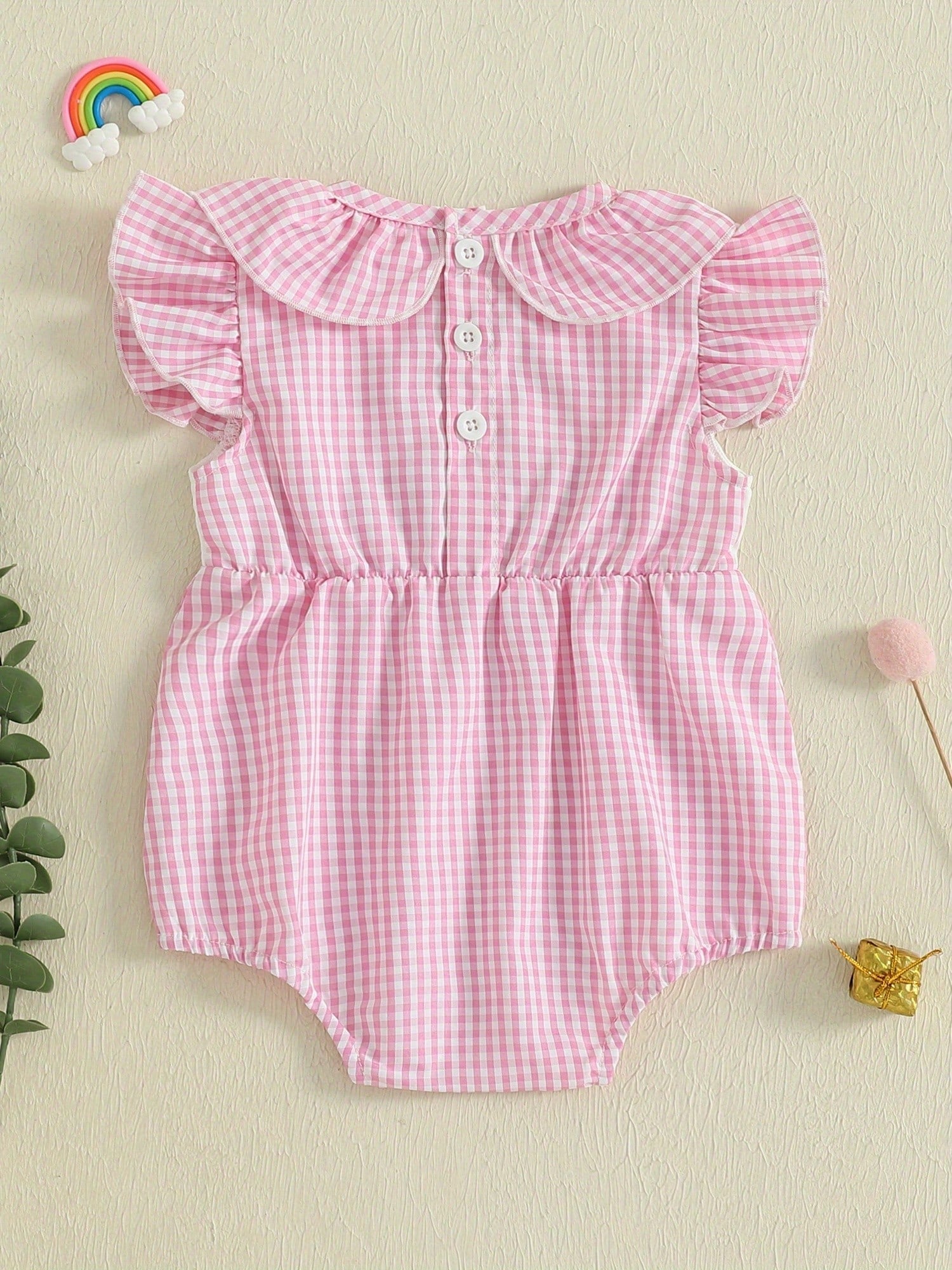 Aunties Bestie Baby Girl Clothes Aunt Saying Letter Embroidery Smocked Bubble Romper One-Piece Ruffle Plaid Bodysuit