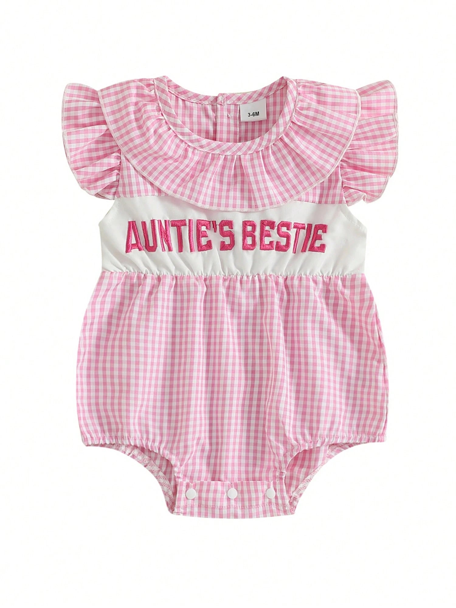 Aunties Bestie Baby Girl Clothes Aunt Saying Letter Embroidery Smocked Bubble Romper One-Piece Ruffle Plaid Bodysuit