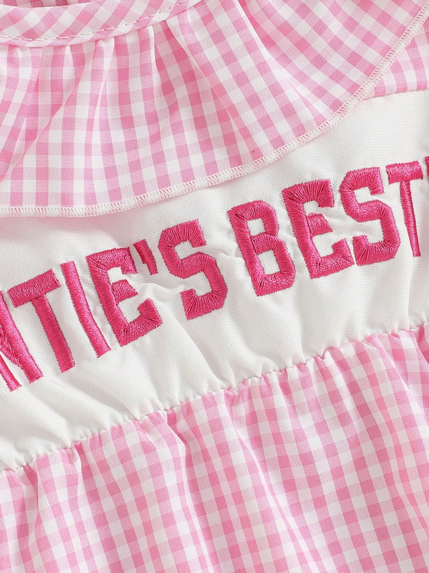 Aunties Bestie Baby Girl Clothes Aunt Saying Letter Embroidery Smocked Bubble Romper One-Piece Ruffle Plaid Bodysuit