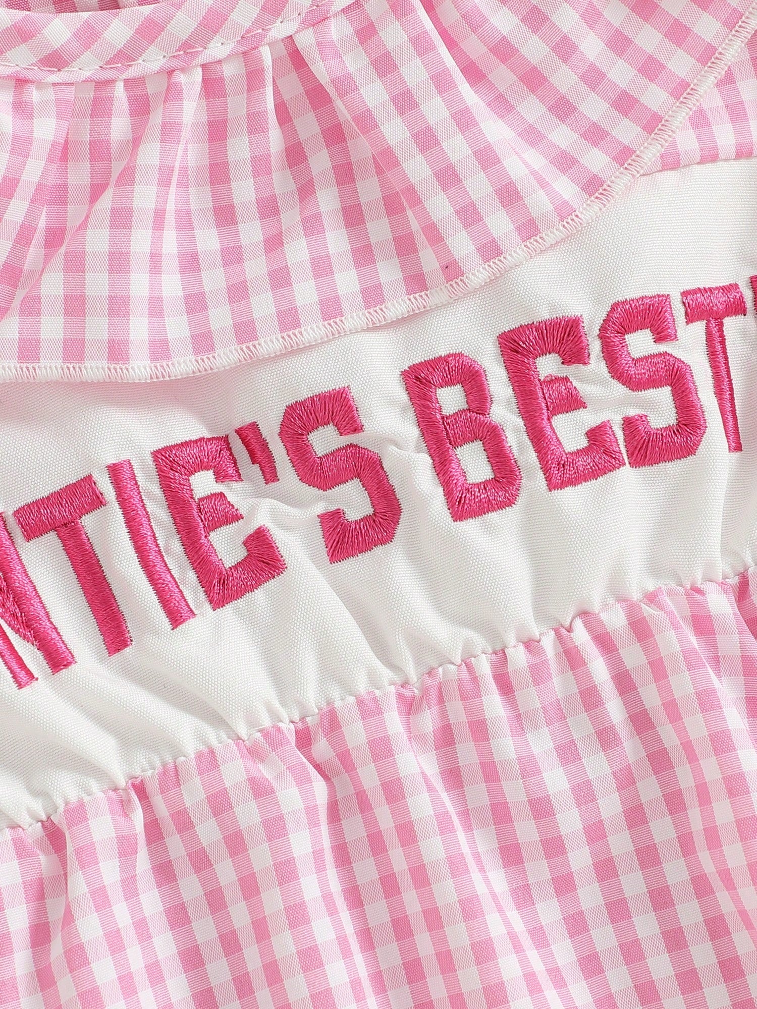 Aunties Bestie Baby Girl Clothes Aunt Saying Letter Embroidery Smocked Bubble Romper One-Piece Ruffle Plaid Bodysuit
