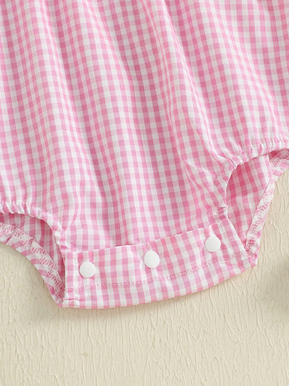 Aunties Bestie Baby Girl Clothes Aunt Saying Letter Embroidery Smocked Bubble Romper One-Piece Ruffle Plaid Bodysuit