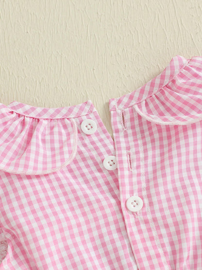 Aunties Bestie Baby Girl Clothes Aunt Saying Letter Embroidery Smocked Bubble Romper One-Piece Ruffle Plaid Bodysuit