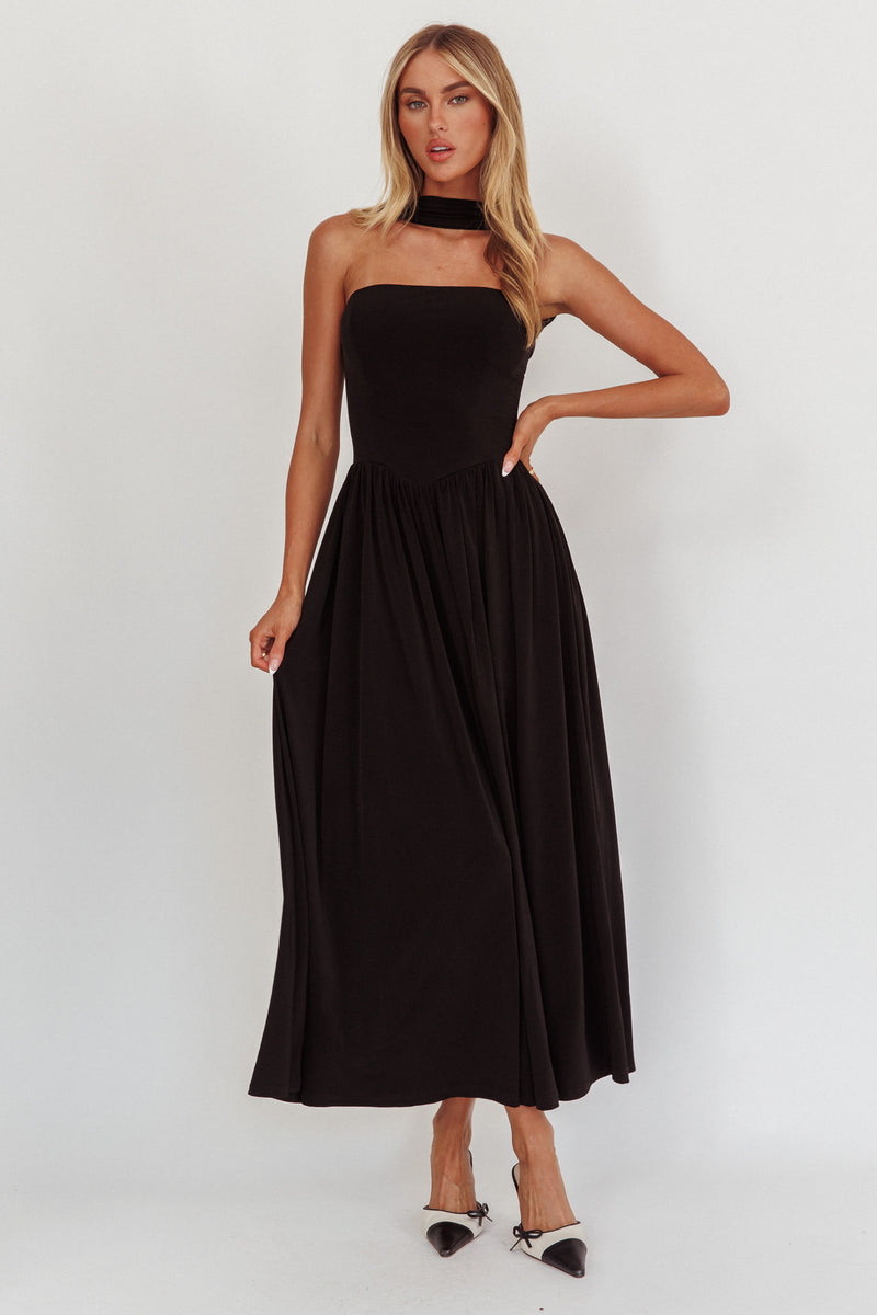 Aurora Midi Dress - Black - SHOPJAUS - JAUS