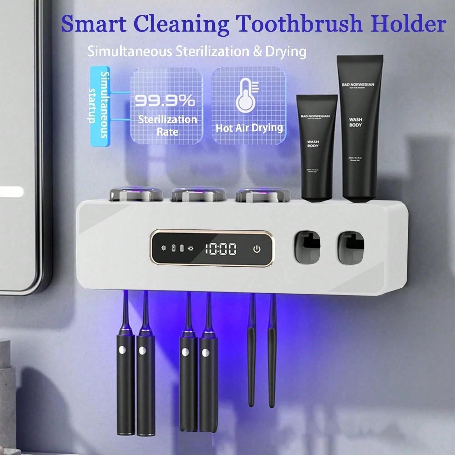 Automatic Toothpaste Dispenser, Rechargeable Toothbrush Holders For Bathrooms, 3 Cups Electric Toothbrush Holder Wall Mounted With Toothpaste Dispenser Bathroom Decor (Grey)
