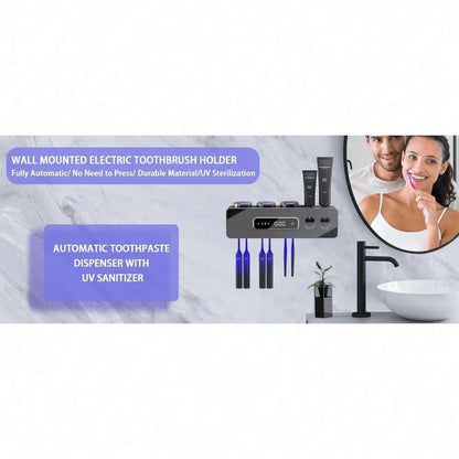 Automatic Toothpaste Dispenser, Rechargeable Toothbrush Holders For Bathrooms, 3 Cups Electric Toothbrush Holder Wall Mounted With Toothpaste Dispenser Bathroom Decor (Grey)