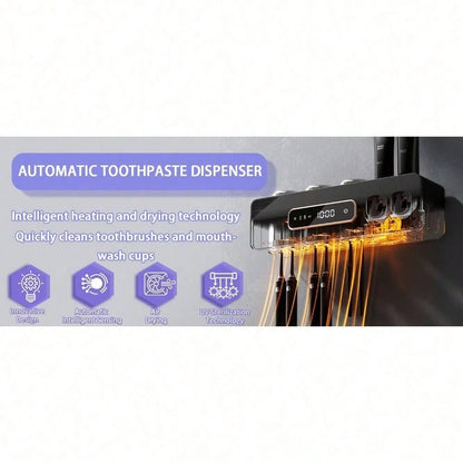 Automatic Toothpaste Dispenser, Rechargeable Toothbrush Holders For Bathrooms, 3 Cups Electric Toothbrush Holder Wall Mounted With Toothpaste Dispenser Bathroom Decor (Grey)