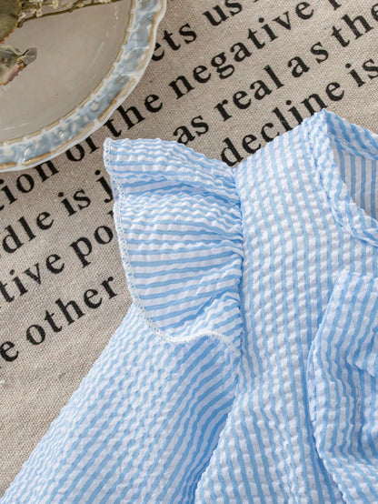 Autumn/Winter Baby Girl Striped Bodysuit With Large Bow Flutter Sleeves, Versatile Outing Outfit For Infants And Toddlers, Comes With Sun Hat, Newborn Spring/Autumn Holiday Gift