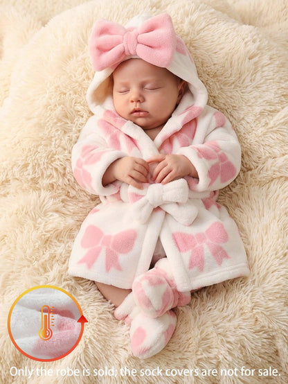 Autumn/Winter Double-Sided Flannel Bow Print Baby Girl Newborn Bathrobe Nightgown