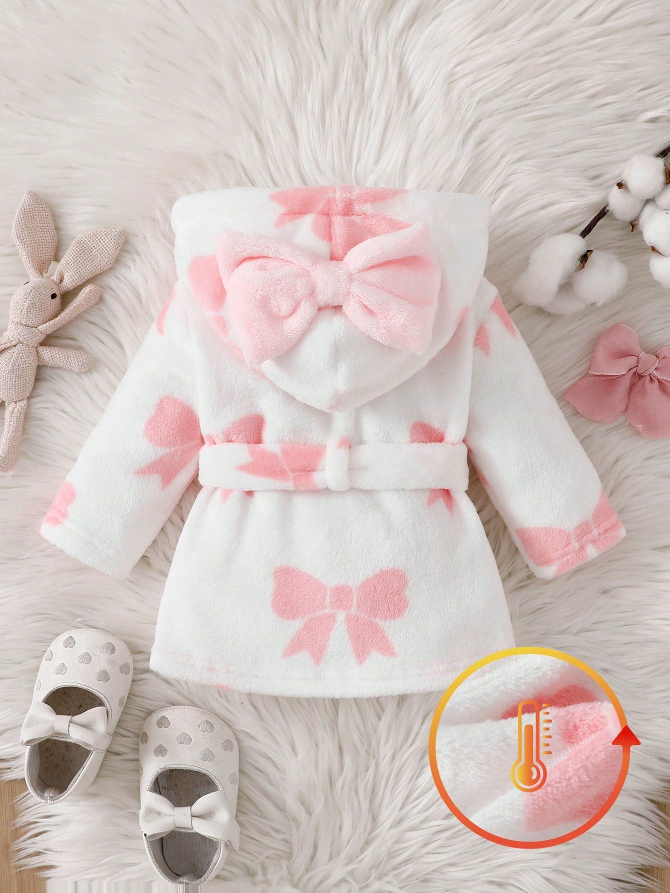 Autumn/Winter Double-Sided Flannel Bow Print Baby Girl Newborn Bathrobe Nightgown