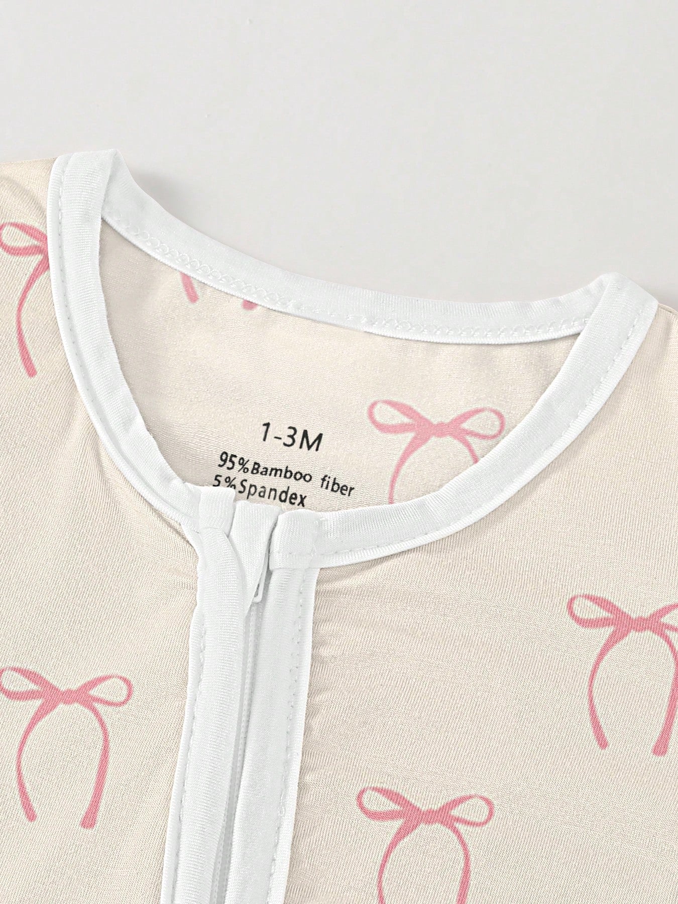 Baby Bamboo Fiber Zip-Up, Bow Print Romper, All-Season Knit Fabric Skinny Fit With Zipper Detail, Girl Baby Clothes, Perfect For Outdoor