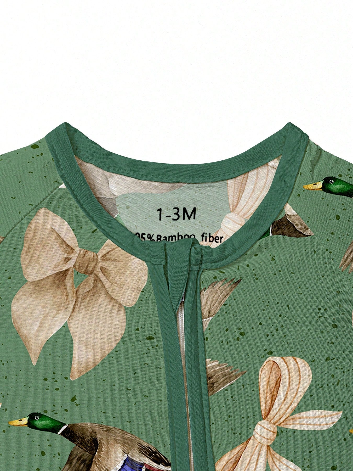 Baby Bamboo Fiber Zip-Up,Bow Wild Duck Gose Print Romper, All-Season Knit Fabric Skinny Fit With Zipper Detail, Baby Girl Clothes, Perfect For Outdoor