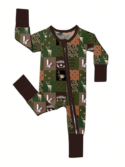 Baby Bamboo Fiber Zip-Up, Cow Duck Western Animal Print Romper, All-Season Knit Fabric Skinny Fit With Zipper Detail, Boy Baby Clothes, Perfect For Outdoor