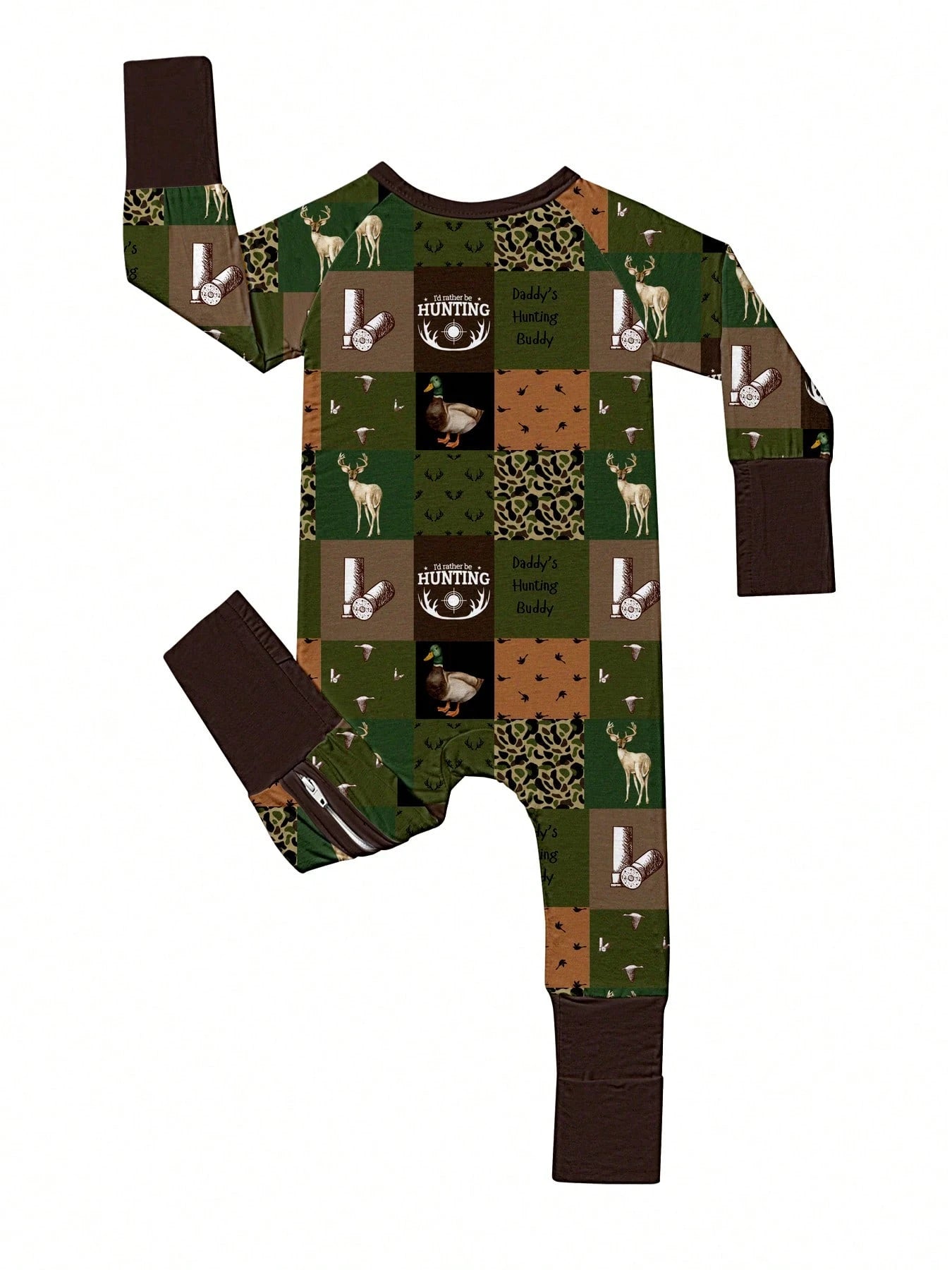 Baby Bamboo Fiber Zip-Up, Cow Duck Western Animal Print Romper, All-Season Knit Fabric Skinny Fit With Zipper Detail, Boy Baby Clothes, Perfect For Outdoor