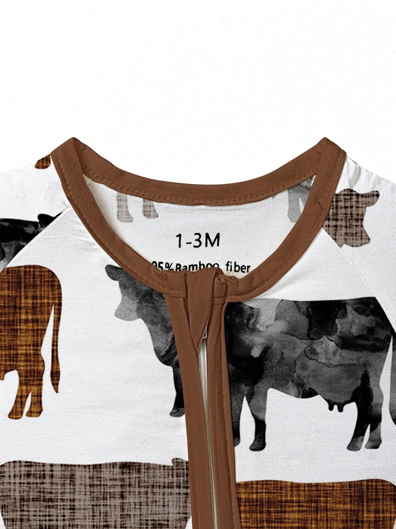 Baby Bamboo Fiber Zip-Up, Cow Print Romper, All-Season Knit Fabric Skinny Fit With Zipper Detail, Boy Baby Clothes, Perfect For Outdoor