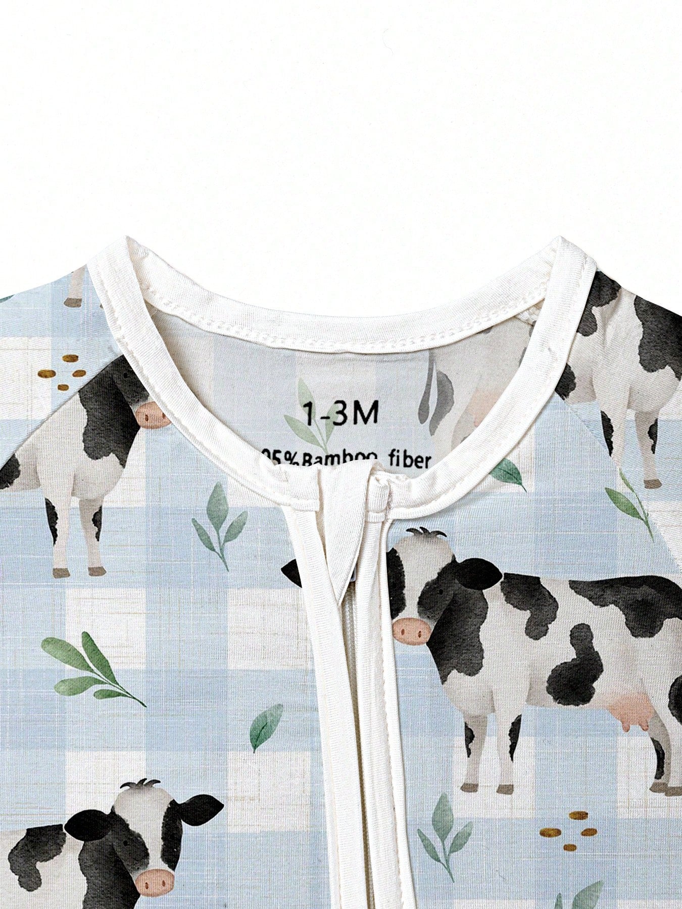 Baby Bamboo Fiber Zip-Up, Cow Print Romper, All-Season Knit Fabric Skinny Fit With Zipper Detail, Boy Baby Girl Clothes, Perfect For Outdoor