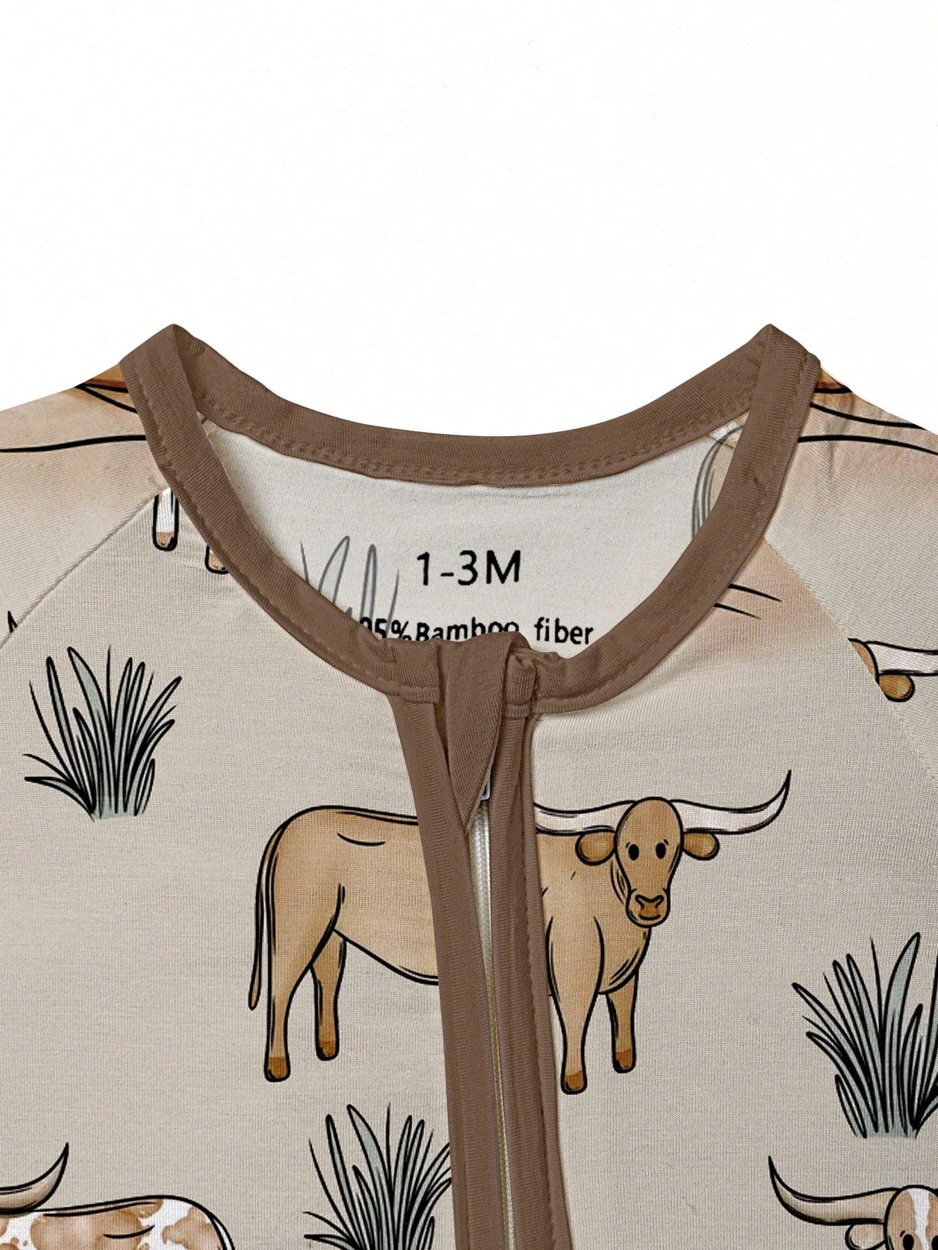 Baby Bamboo Fiber Zip-Up, Cow Print Romper, All-Season Knit Fabric Skinny Fit With Zipper Detail, Boy Baby Girl Clothes, Perfect For Outdoor