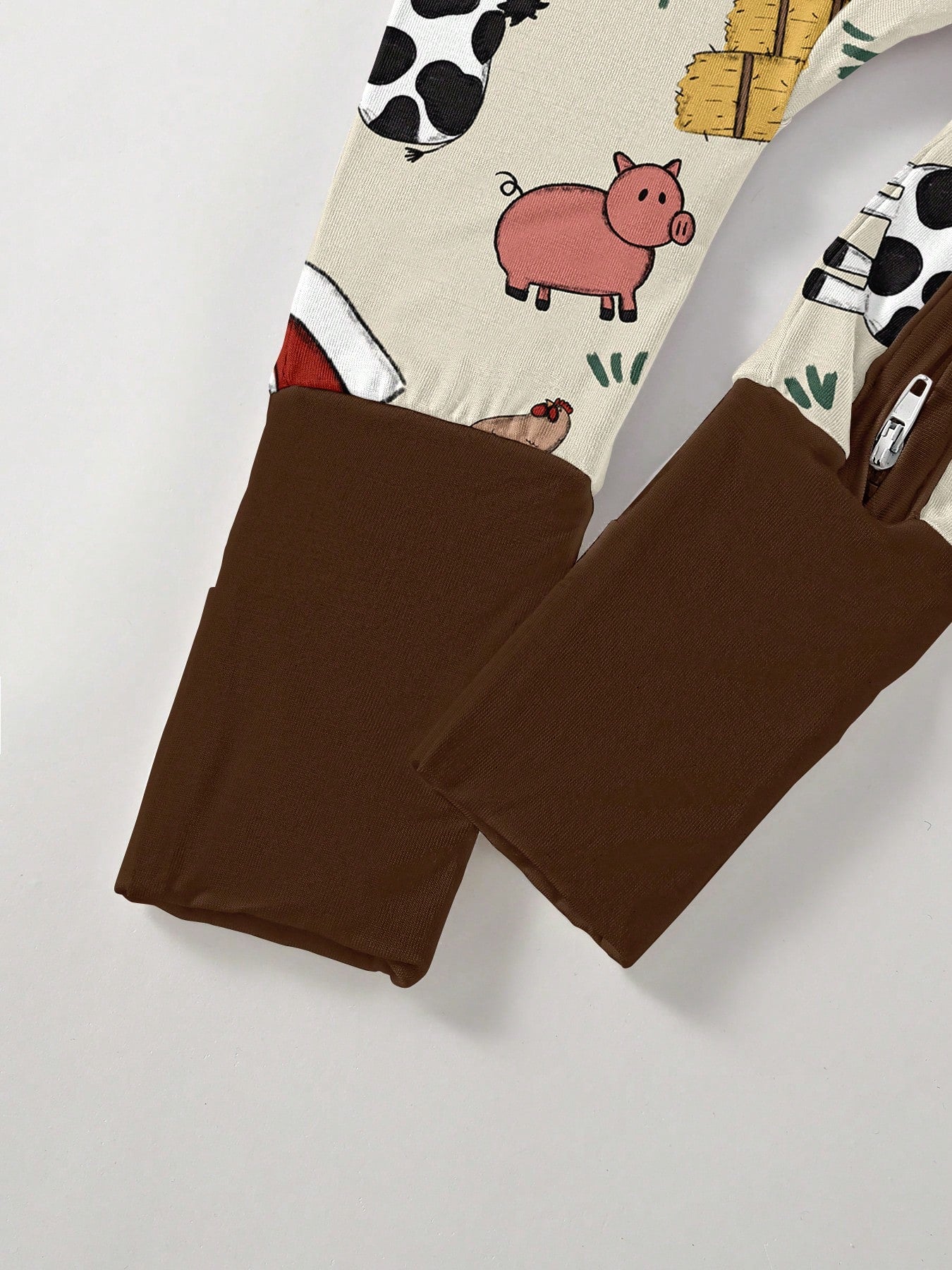 Baby Bamboo Fiber Zip-Up, Farm Animal Pig Cow Print Romper, All-Season Knit Fabric Skinny Fit With Zipper Detail, Boy Girl Baby Clothes, Perfect For Outdoor