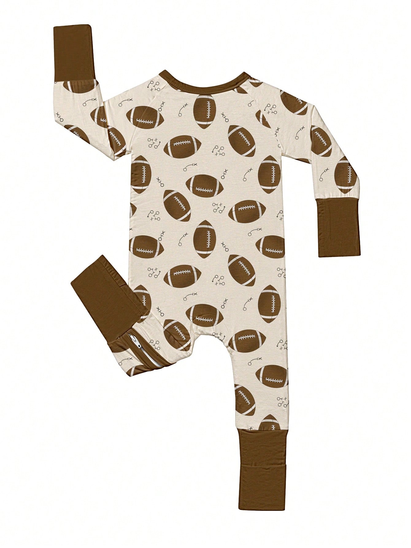 Baby Bamboo Fiber Zip-Up, Football Print Romper, All-Season Knit Fabric Skinny Fit With Zipper, Boy Baby Girl Clothes, Perfect For Outdoor