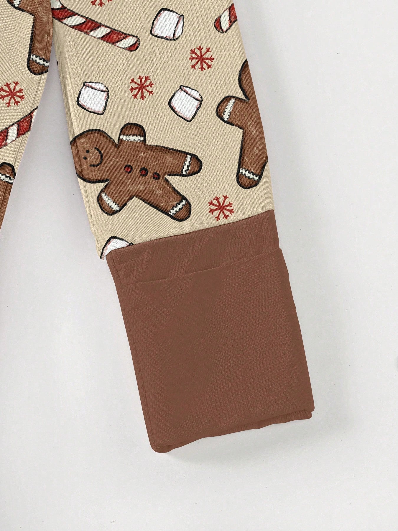 Baby Bamboo Fiber Zip-Up, Gingerbread Man Christmas Marshmallow Print Romper, All-Season Knit Fabric Skinny Fit With Zipper Detail, Baby Girl Autumn Clothes, Perfect For Outdoor Christmas Gift.