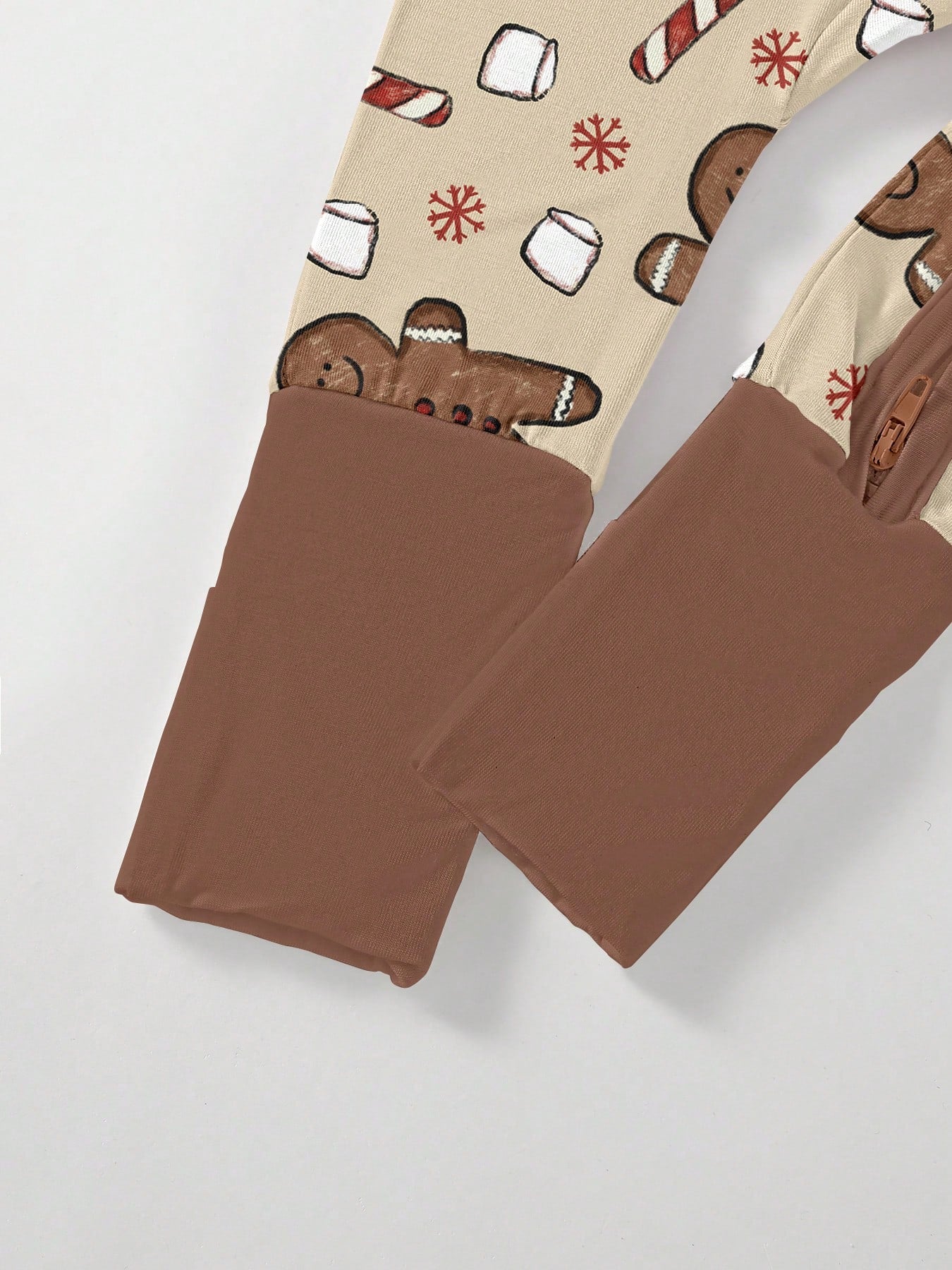 Baby Bamboo Fiber Zip-Up, Gingerbread Man Christmas Marshmallow Print Romper, All-Season Knit Fabric Skinny Fit With Zipper Detail, Baby Girl Autumn Clothes, Perfect For Outdoor Christmas Gift.
