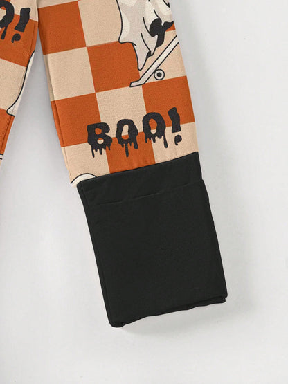Baby Bamboo Fiber Zip-Up,Halloween BOO Print Romper, All-Season Knit Fabric Skinny Fit With Zipper Detail, Boy Baby Girl Clothes, Perfect For Outdoor