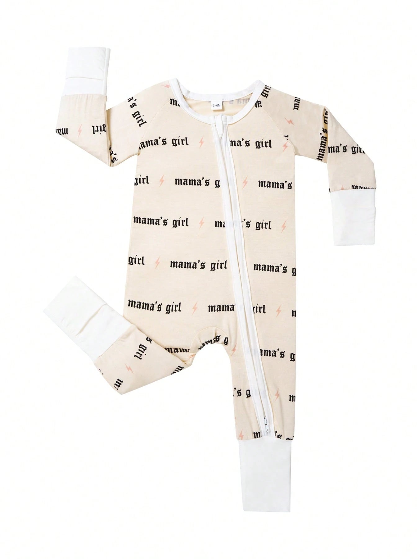 Baby Bamboo Fiber Zip-Up, Mama's Girl Print Romper, All-Season Knit Fabric Skinny Fit With Zipper Detail, Girl Baby Clothes, Perfect For Outdoor Valentine's Day Gift