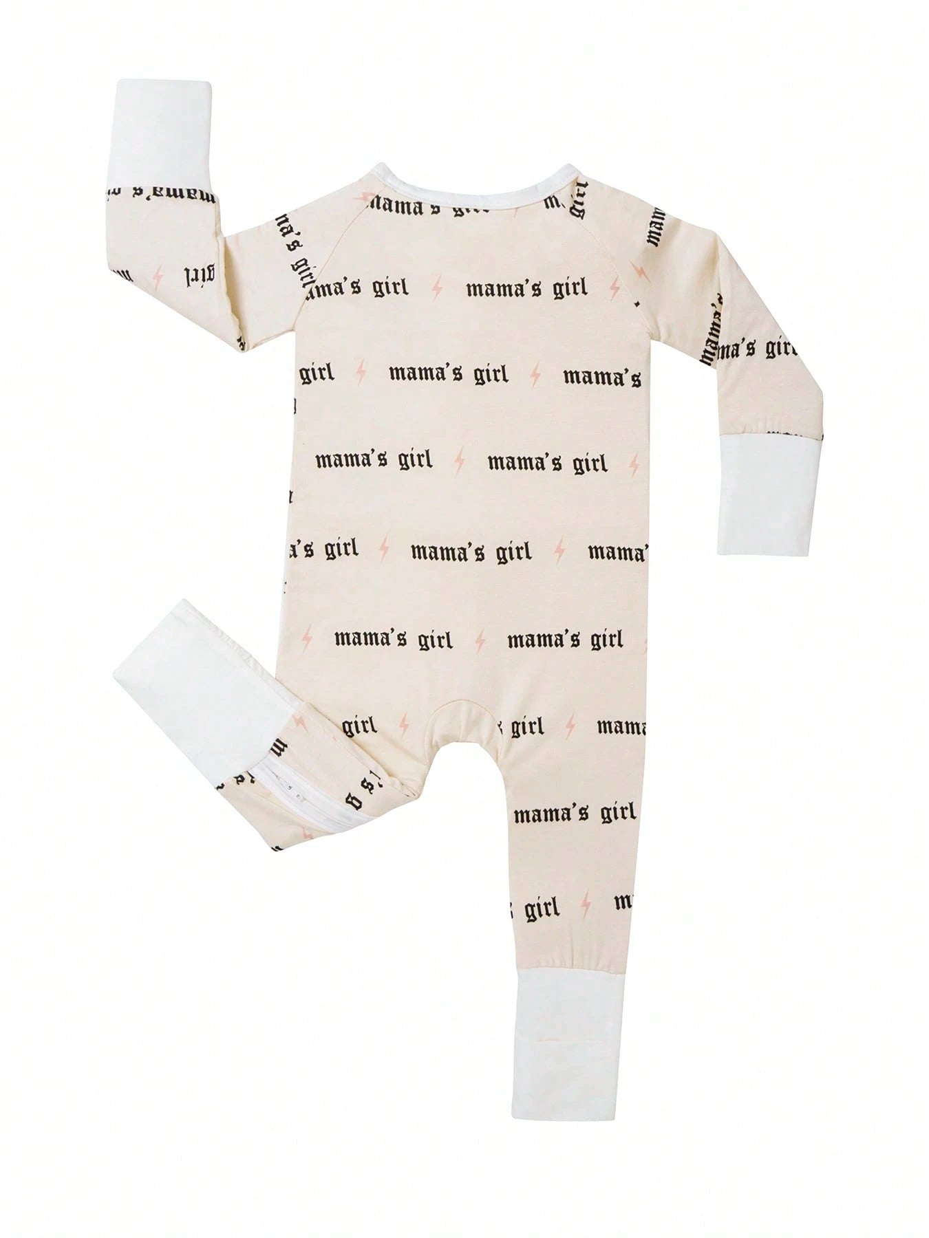 Baby Bamboo Fiber Zip-Up, Mama's Girl Print Romper, All-Season Knit Fabric Skinny Fit With Zipper Detail, Girl Baby Clothes, Perfect For Outdoor Valentine's Day Gift