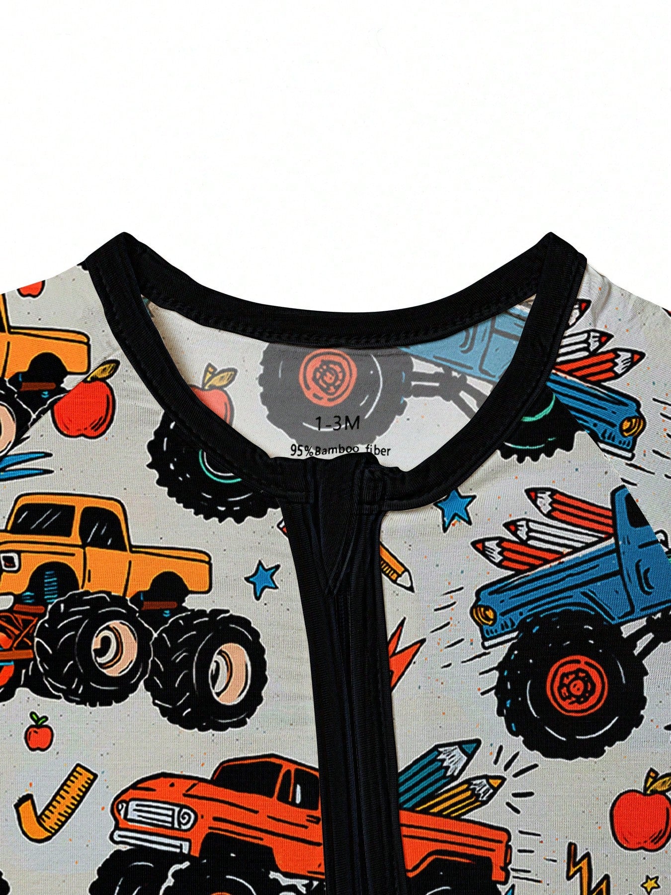 Baby Bamboo Fiber Zip-Up, Motocross Print Romper, All-Season Knit Fabric Skinny Fit With Zipper Detail, Baby Girl Autumn Clothes, Perfect For Outdoor Baby Boy Gift.