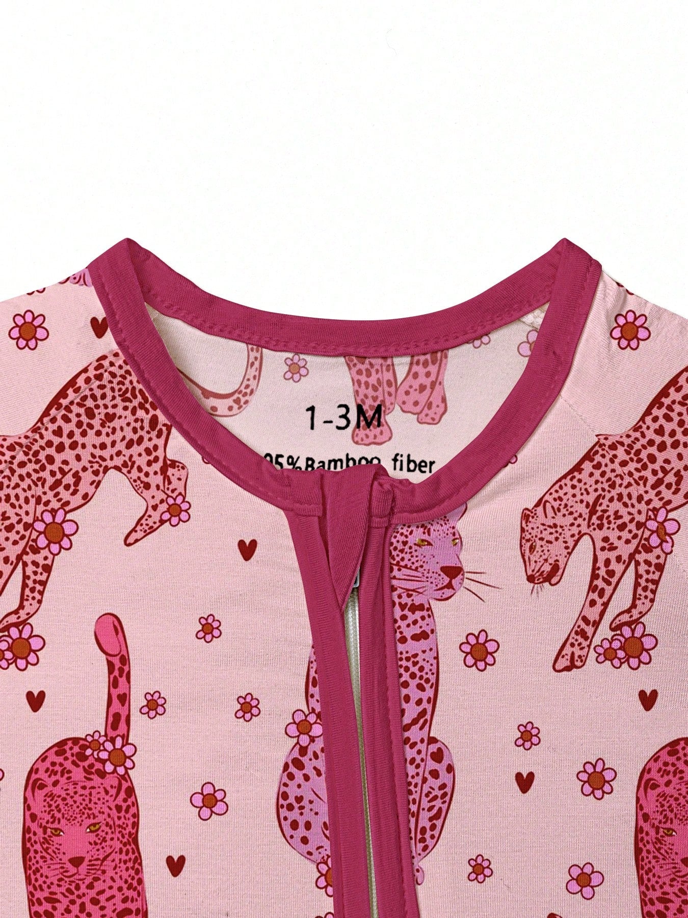 Baby Bamboo Fiber Zip-Up, Rose Red Leopard Print Romper, All-Season Knit Fabric Skinny Fit With Zipper Detail, Baby Girl Autumn Clothes, Perfect For Outdoor Christmas Gift.