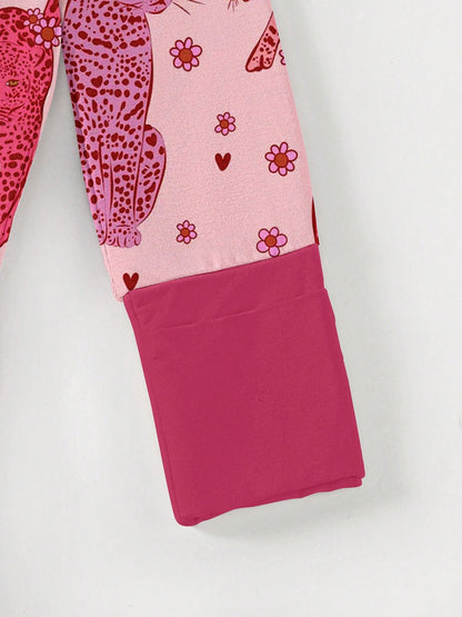 Baby Bamboo Fiber Zip-Up, Rose Red Leopard Print Romper, All-Season Knit Fabric Skinny Fit With Zipper Detail, Baby Girl Autumn Clothes, Perfect For Outdoor Christmas Gift.