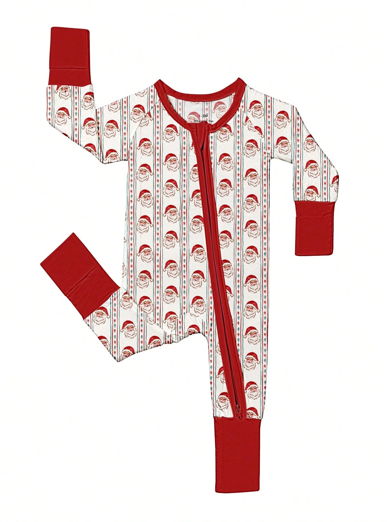 Baby Bamboo Fiber Zip-Up, Santa Claus Print Romper, All-Season Knit Fabric Skinny Fit With Zipper Detail, Baby Girl Boy Autumn Clothes, Perfect For Outdoor Christmas Gift.