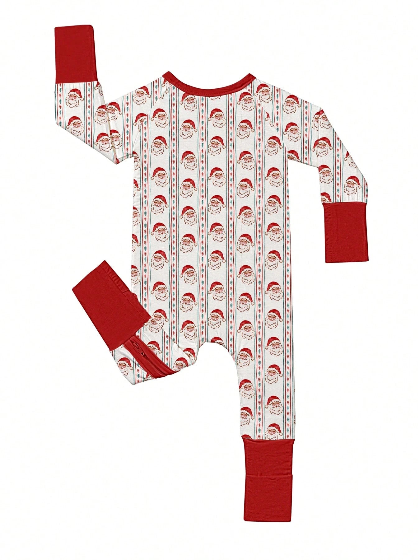 Baby Bamboo Fiber Zip-Up, Santa Claus Print Romper, All-Season Knit Fabric Skinny Fit With Zipper Detail, Baby Girl Boy Autumn Clothes, Perfect For Outdoor Christmas Gift.