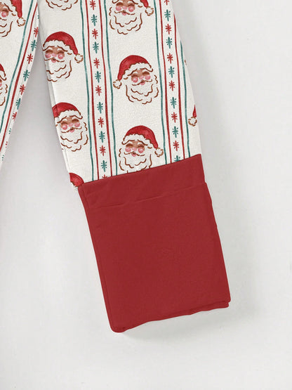 Baby Bamboo Fiber Zip-Up, Santa Claus Print Romper, All-Season Knit Fabric Skinny Fit With Zipper Detail, Baby Girl Boy Autumn Clothes, Perfect For Outdoor Christmas Gift.