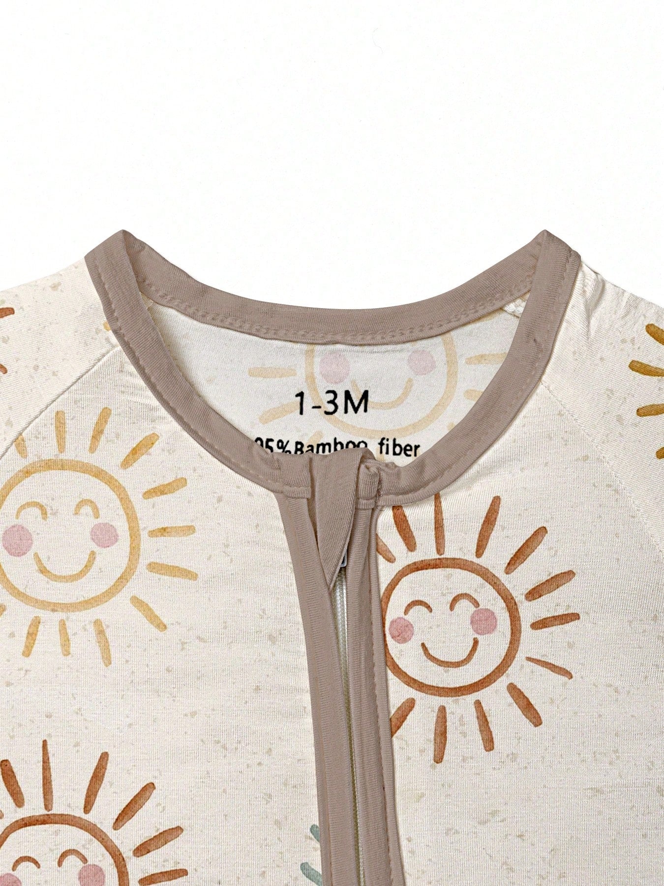Baby Bamboo Fiber Zip-Up, Sunshine Print Romper, All-Season Knit Fabric Skinny Fit With Zipper Detail, Boy Baby Girl Clothes, Perfect For Outdoor