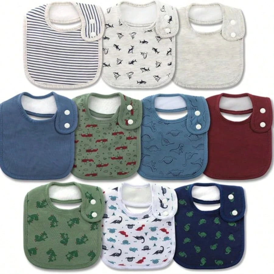 Baby Bibs Super Soft Absorbent With Adjustable Snap For Baby Boys And Girls 10 Pack