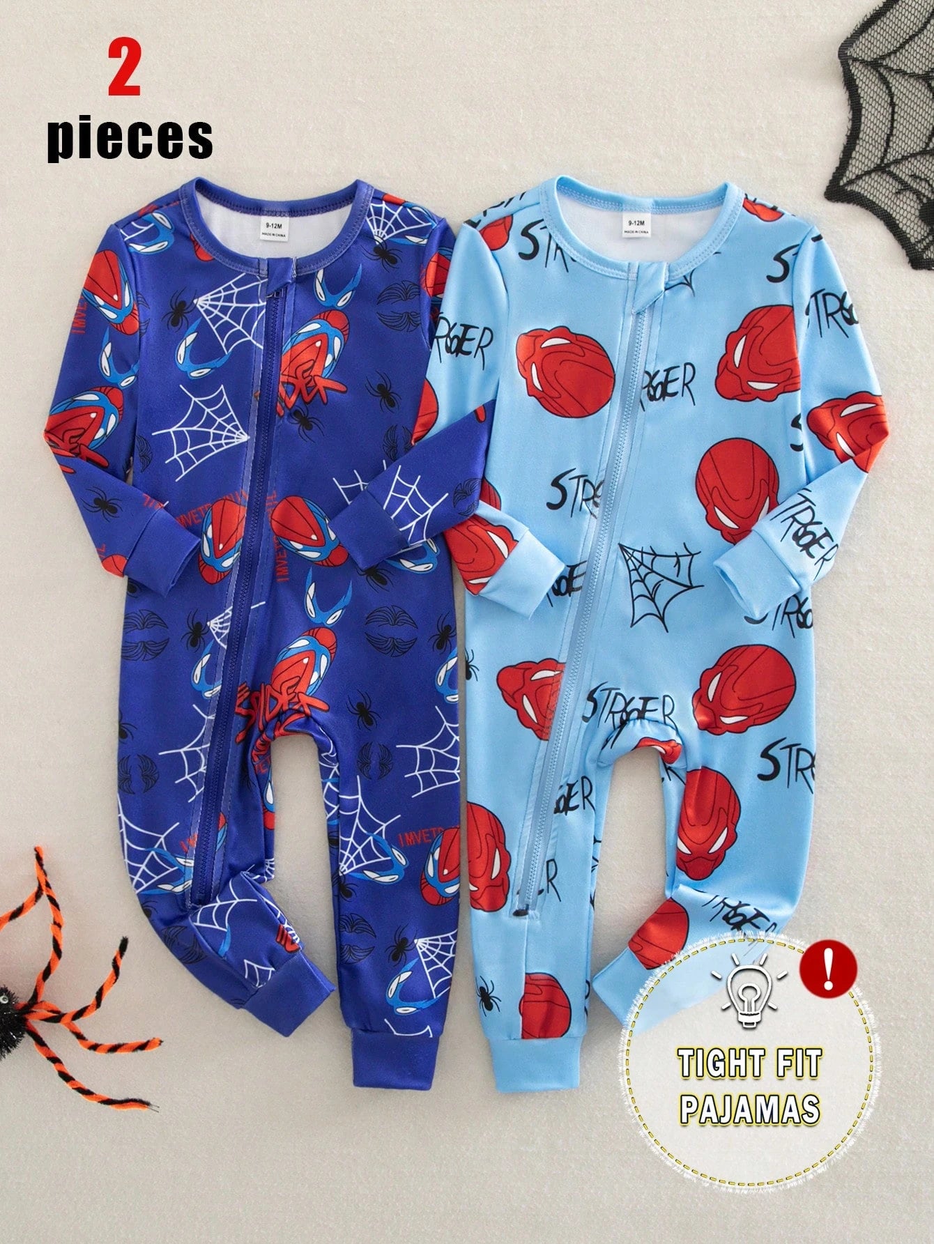 Baby Boy Autumn/Winter Knitted Fun Tech Robot Blue Colorblock 2-Piece Set, Fitted Crew Neck Zip-Up Long Sleeve Long Jumpsuit Loungewear