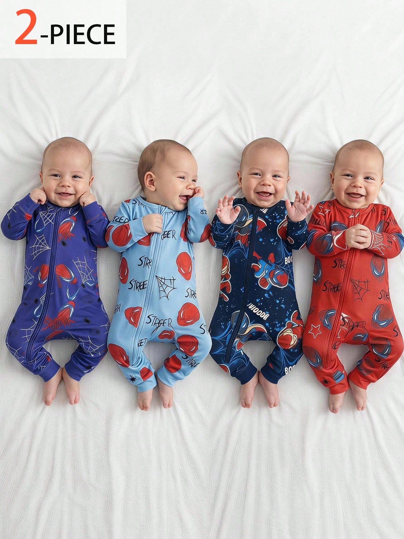 Baby Boy Autumn/Winter Knitted Fun Tech Robot Blue Colorblock 2-Piece Set, Fitted Crew Neck Zip-Up Long Sleeve Long Jumpsuit Loungewear