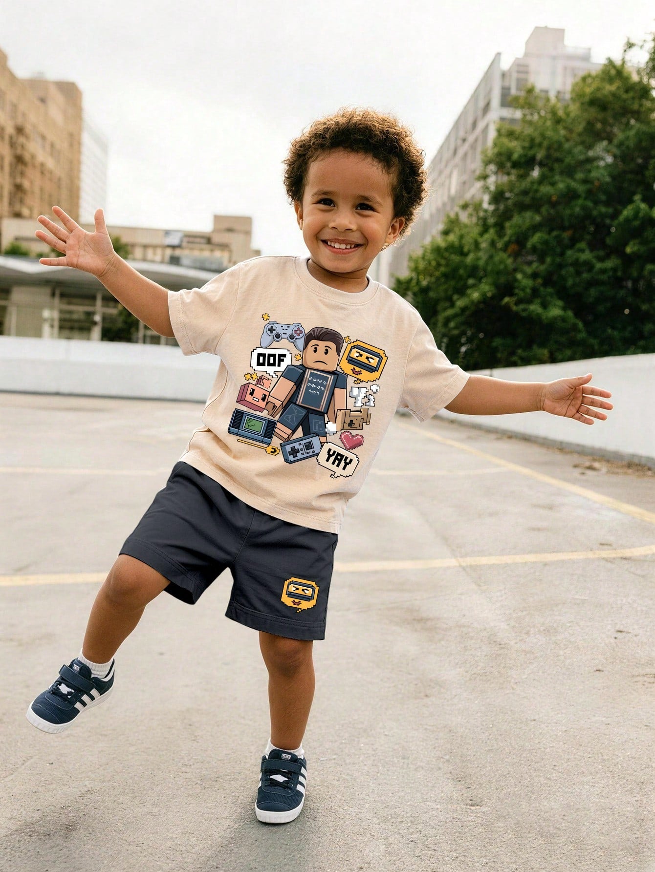 Baby Boy Cartoon Game Character Print Crew Neck T-Shirt And Shorts Set, Summer Fashion Comfortable New Style